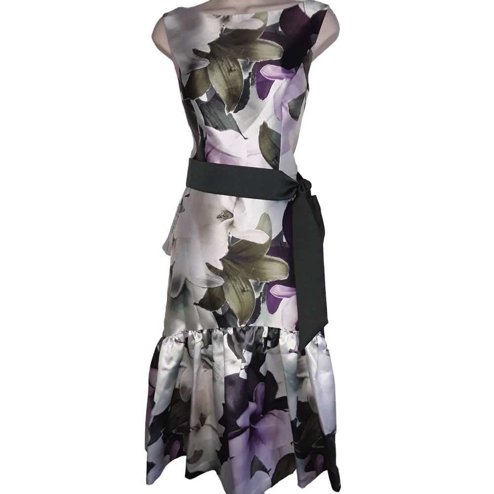 NWT Sz 6 Kay Unger New York Floral Printed Tea-Length Dress